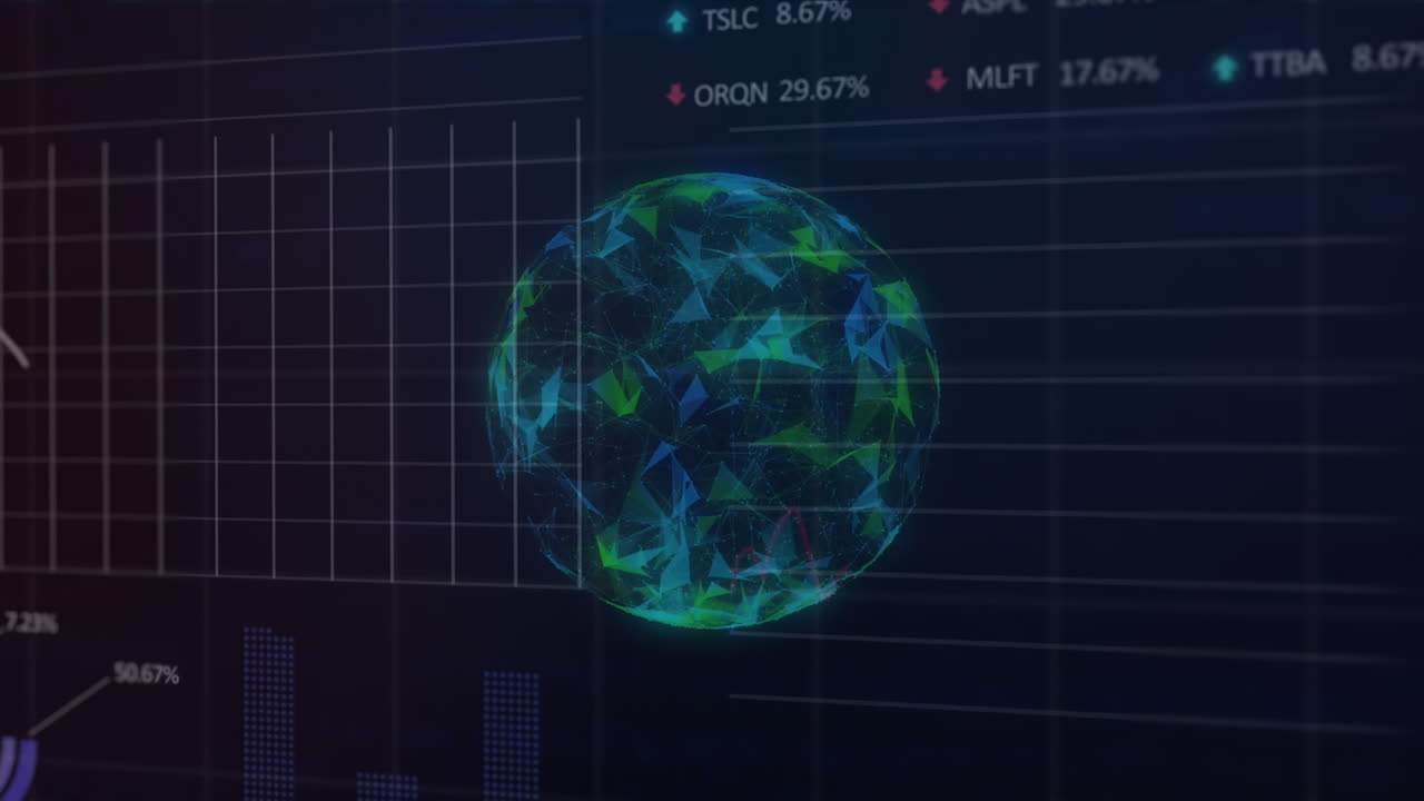 animación del procesamiento de datos y globo sobre fondo negro