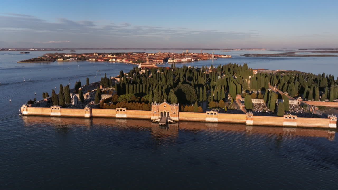 Aerial view of San Michele Cemetery on the The Island of San Michele, Italy