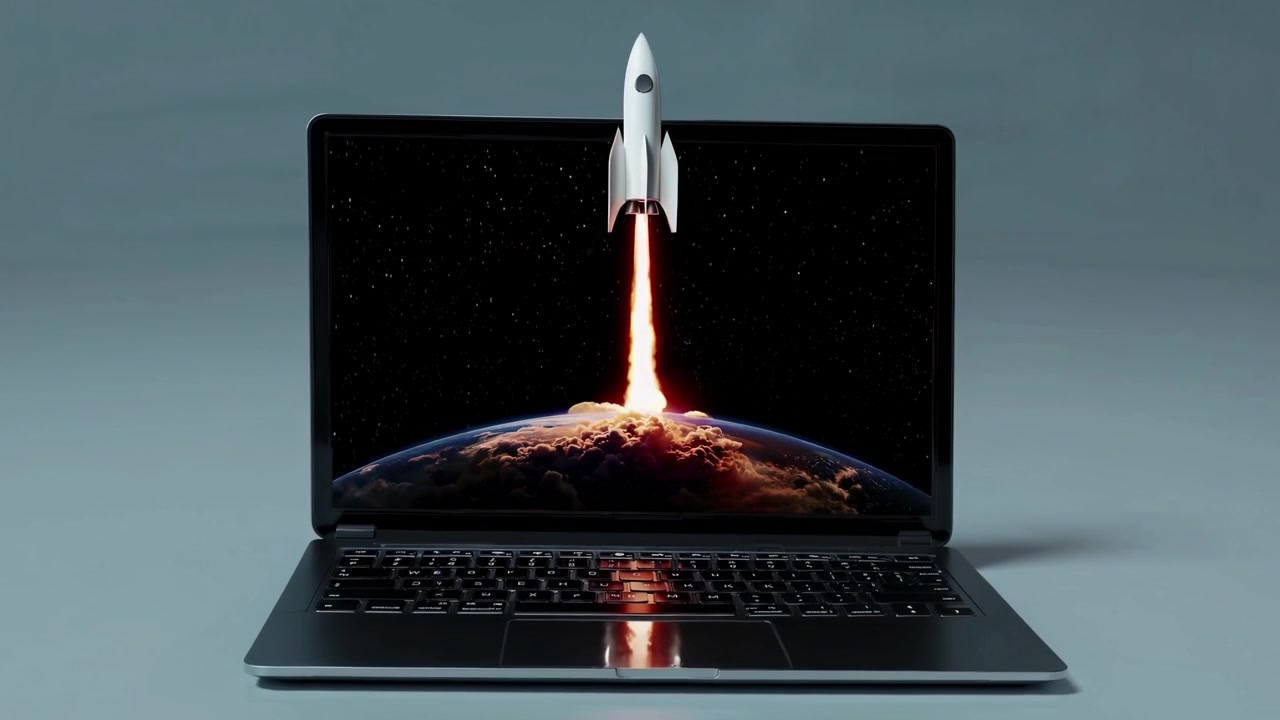 Rocket Launching from Earth on Laptop Screen