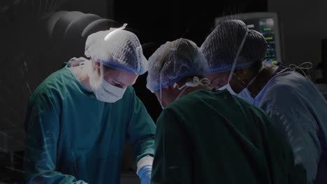 performing surgery, surgeons in operating room with medical equipment around them