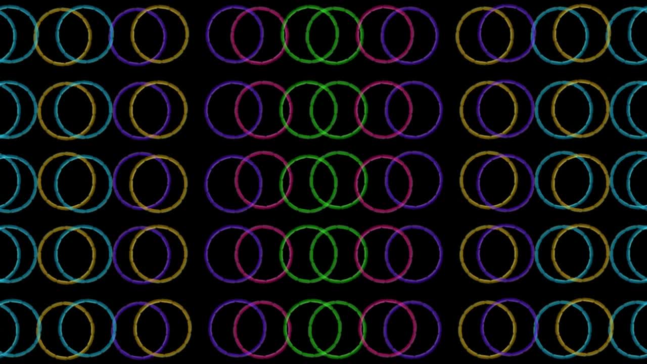Abstract background of colorful neon circles on a black background