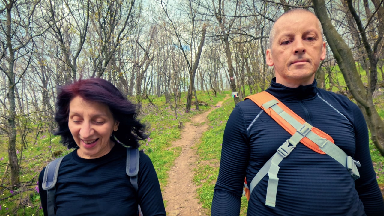 Travelers with backpacks walking through a scenic woodland path. Highlighting local tourism, weekend getaways, sightseeing, and outdoor exploration.
