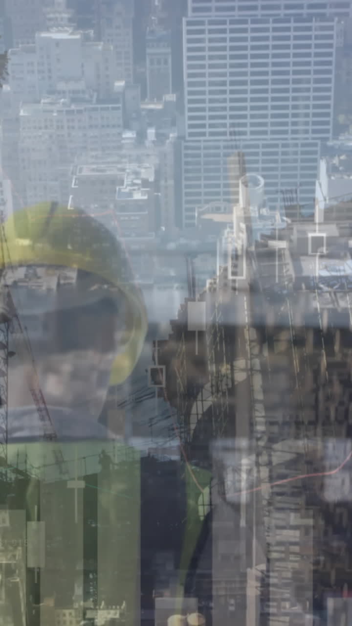 animación del procesamiento de estadísticas sobre arquitectas que mantienen planes en el sitio de construcción