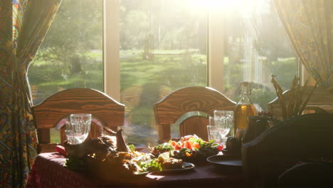 rustic outdoor dining with roasted chicken