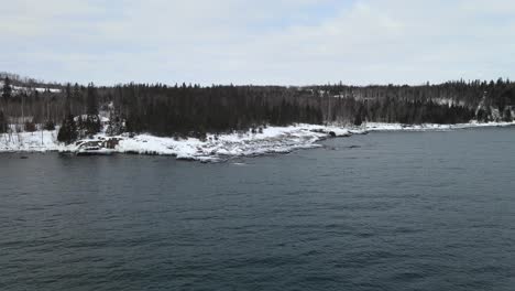 bosque nevado a orillas del lago superior, paisaje invernal del mar