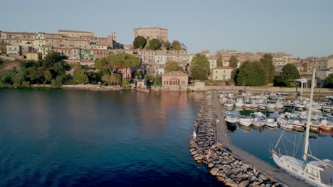 italy, capodimonte peninsula , bolsena lake, from the marina over the old village