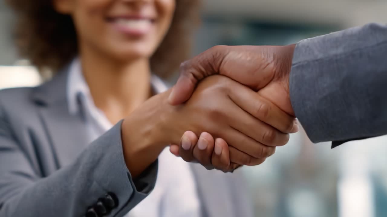 A Confident Professional Handshake Signifying Agreement and Collaboration Between Two Individuals in a Corporate Environment Focused on Success and Growth