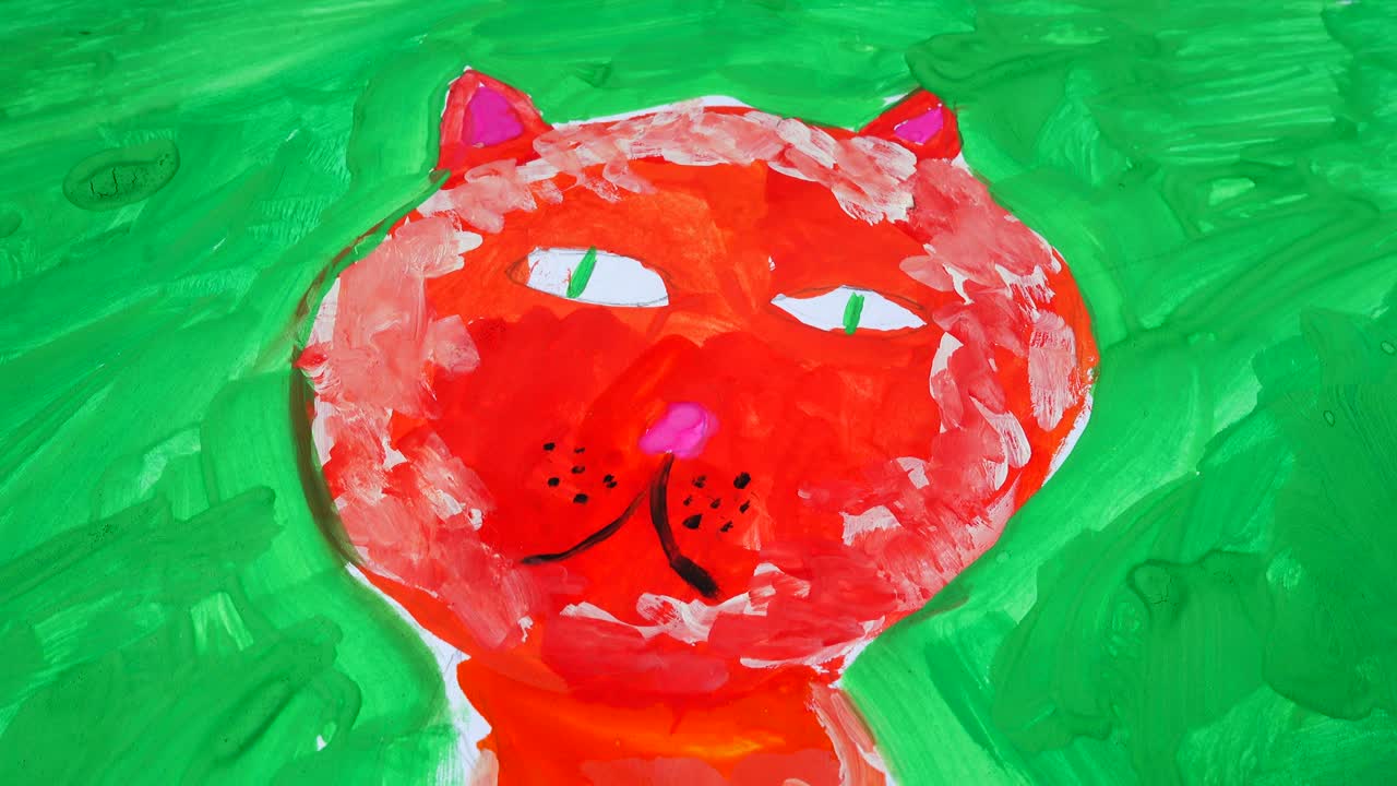 Tegning av en katt. Filming av et bilde i bevegelse