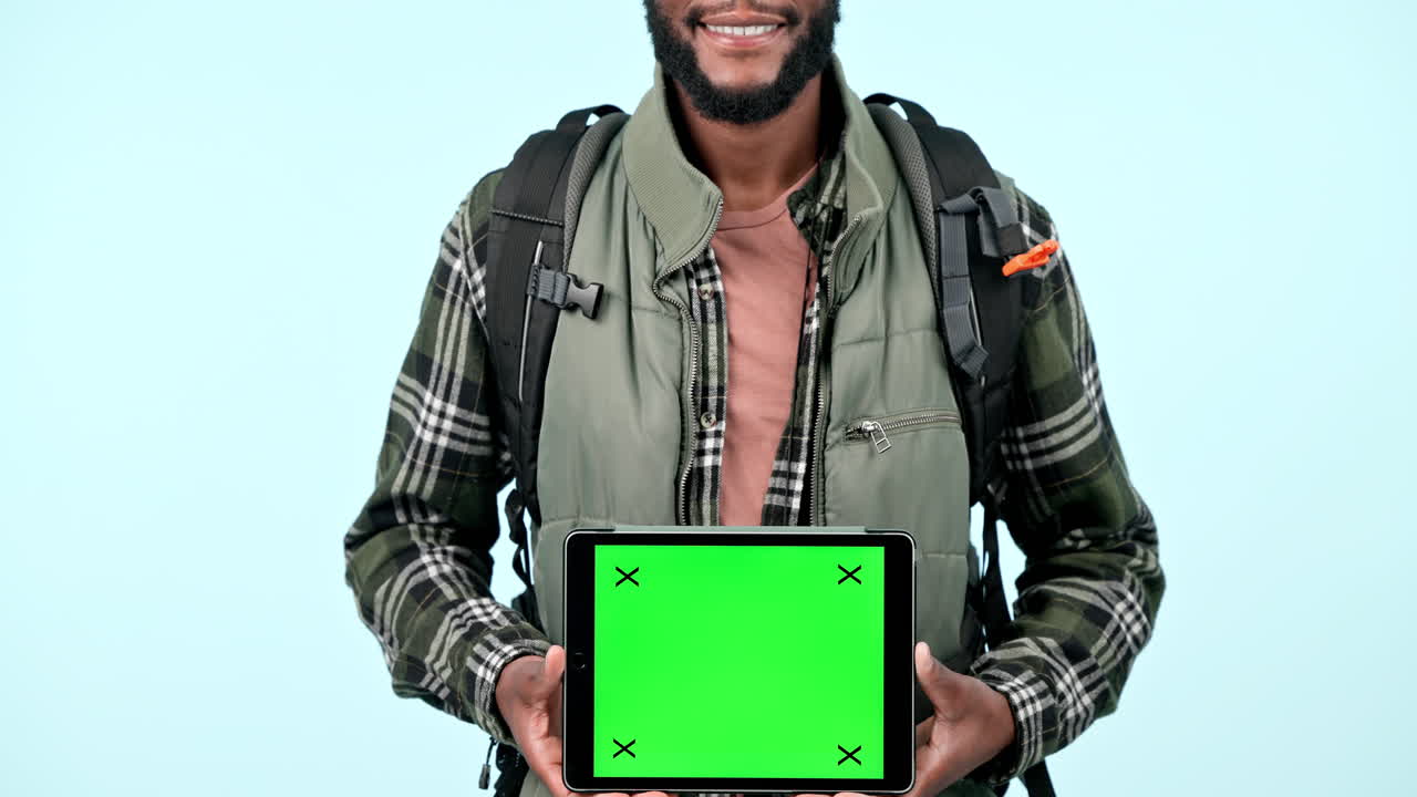 Tablet, green screen and fitness person
