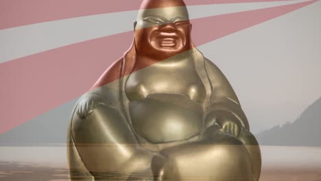 animación de la figura de buda moviéndose sobre la bandera estadounidense