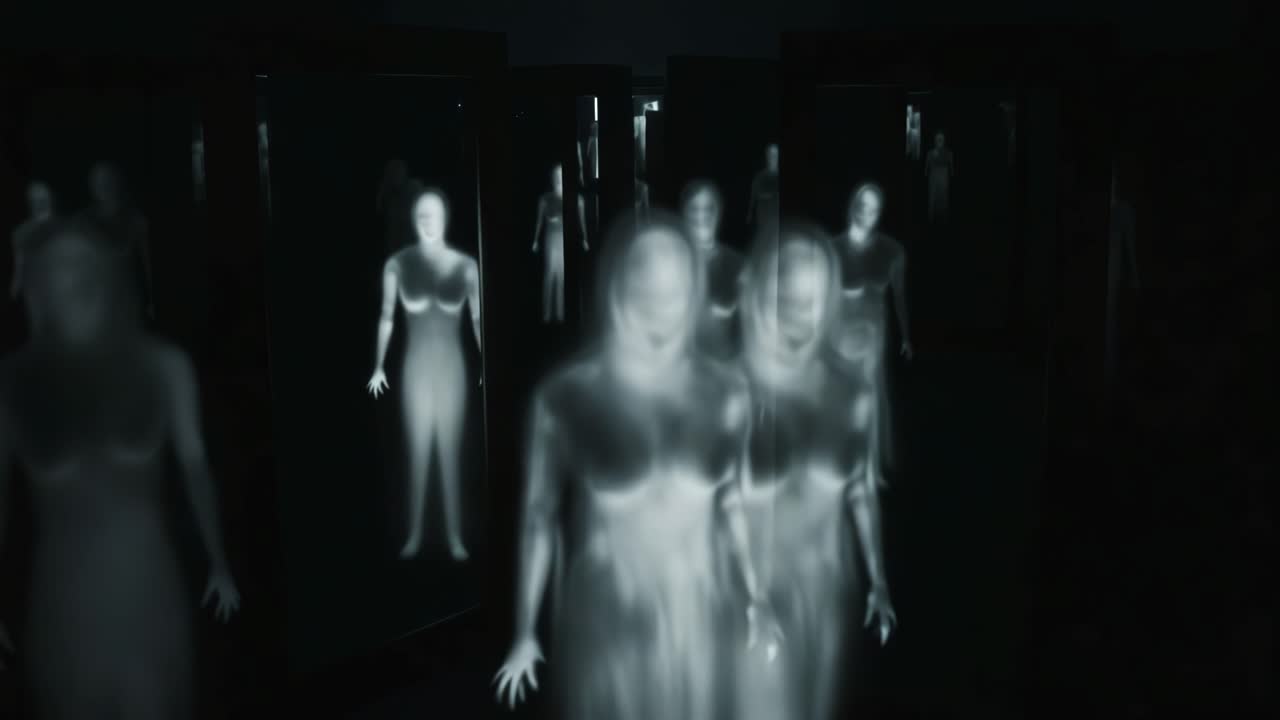 Ethereal Glowing Figures in a Dark Mysterious Space
