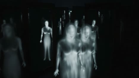 ethereal glowing figures in a dark mysterious space