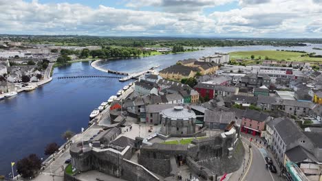 cinematic aerial of riverfront european city