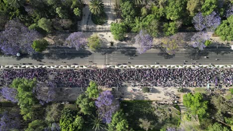 International-Women's-Day,-aerial-view-March-8th-Women's-Day-march