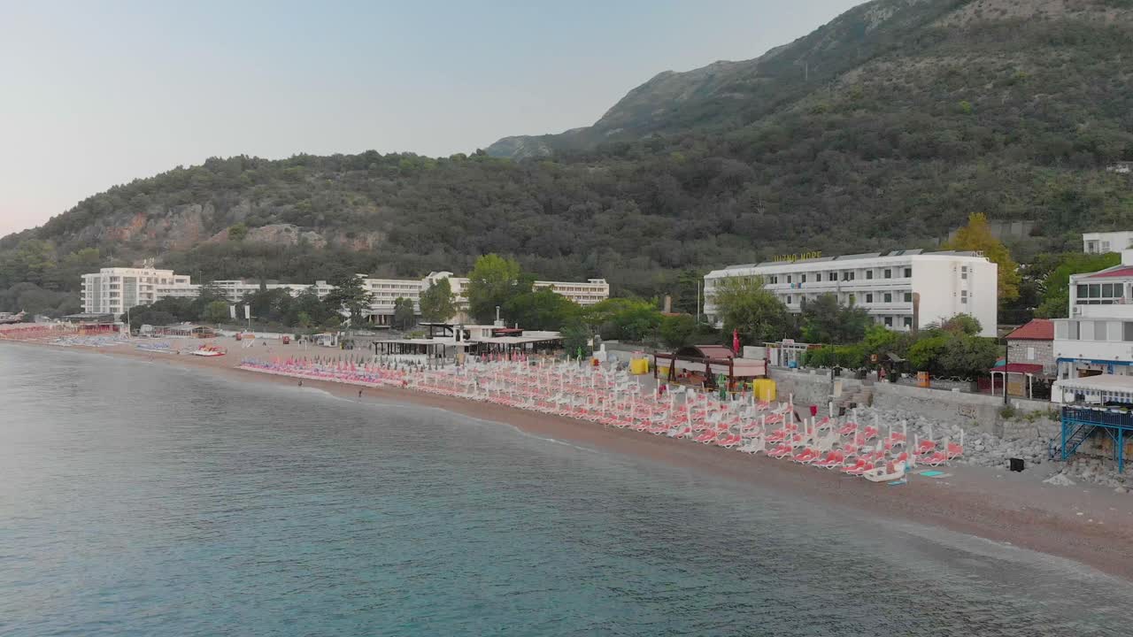 Aerial Drone Cinematic Footage of Sutomore Montenegro beach in the morning