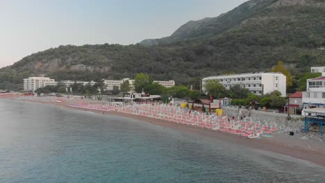 aerial drone cinematic footage of sutomore montenegro beach in the morning