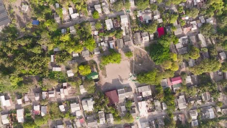 drone view of orika village on isla grande, rosario islands, colombia. traditional houses by the turquoise caribbean sea surrounded by lush tropical nature