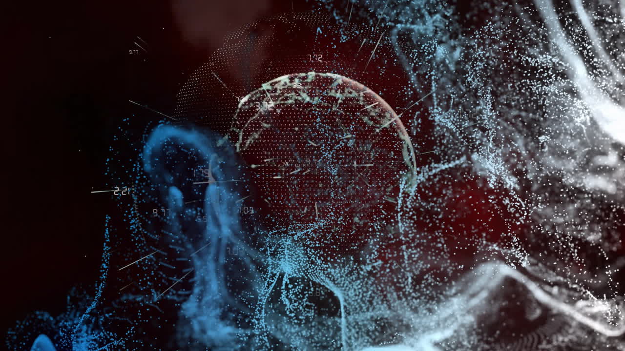 Animation of spots moving over data processing and globe