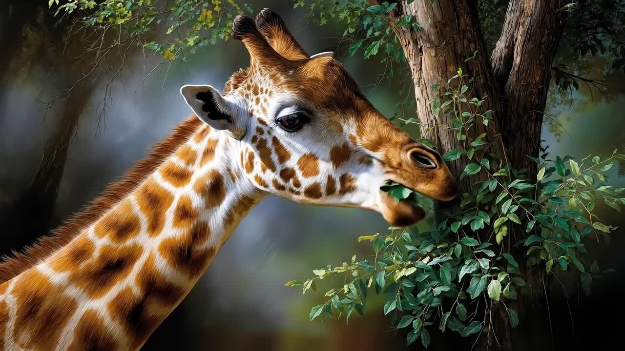 A giraffe eating leaves from a tree in the jungle