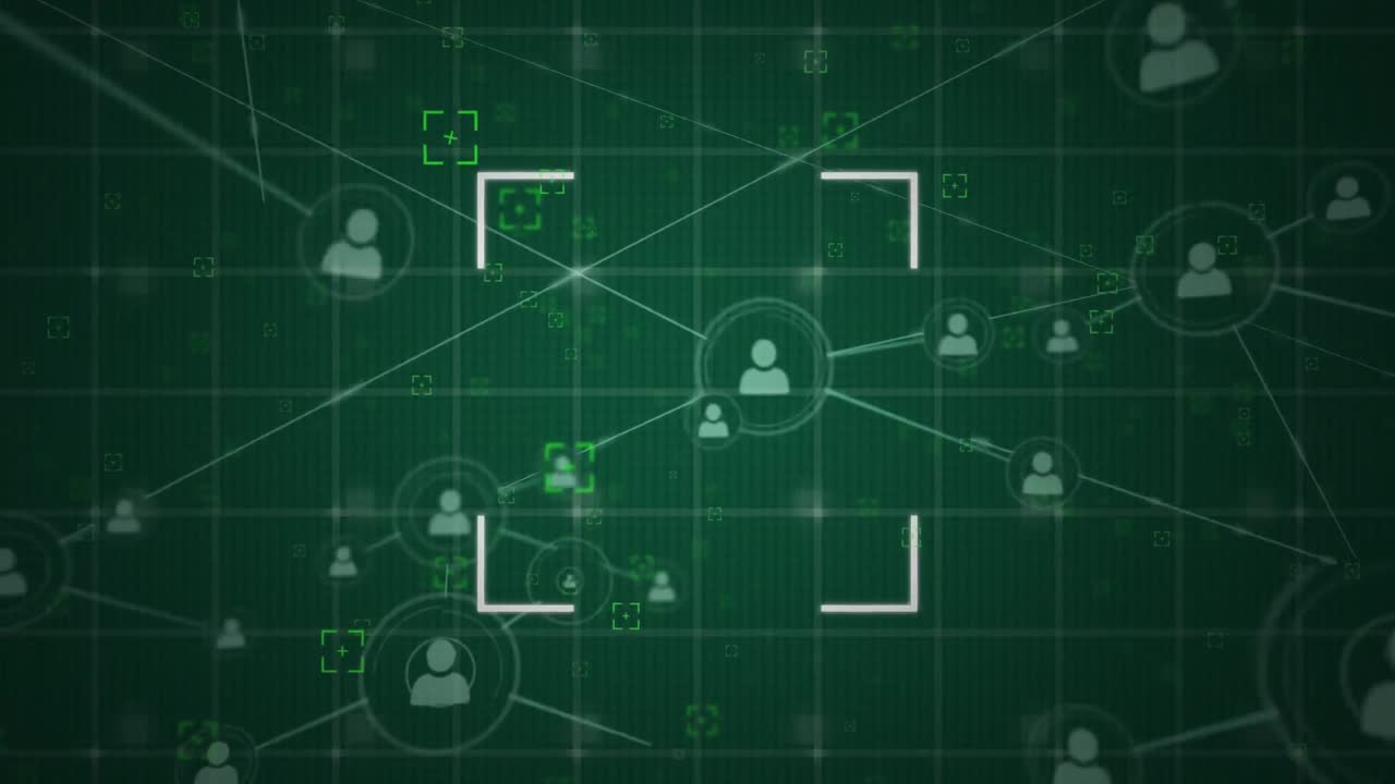 사람들이 아이콘을 연결하고 녹색 배경에 범위