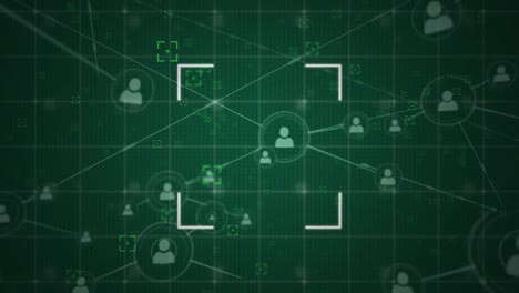iconos de personas que se conectan y alcance en un fondo verde