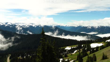 Pan-Left-Reveals-Hurricane-Ridge-in-Olympic-National-Park,-Part-of-the-Pacific-Coast-Mountain-Ranges-in-Washington-State,-USA-during-Summer