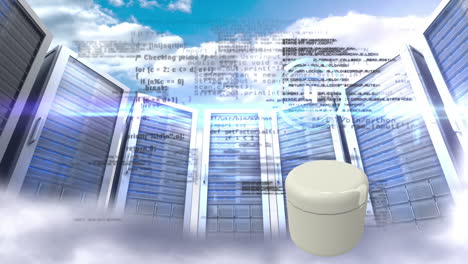 animation of data processing over cream container and server room