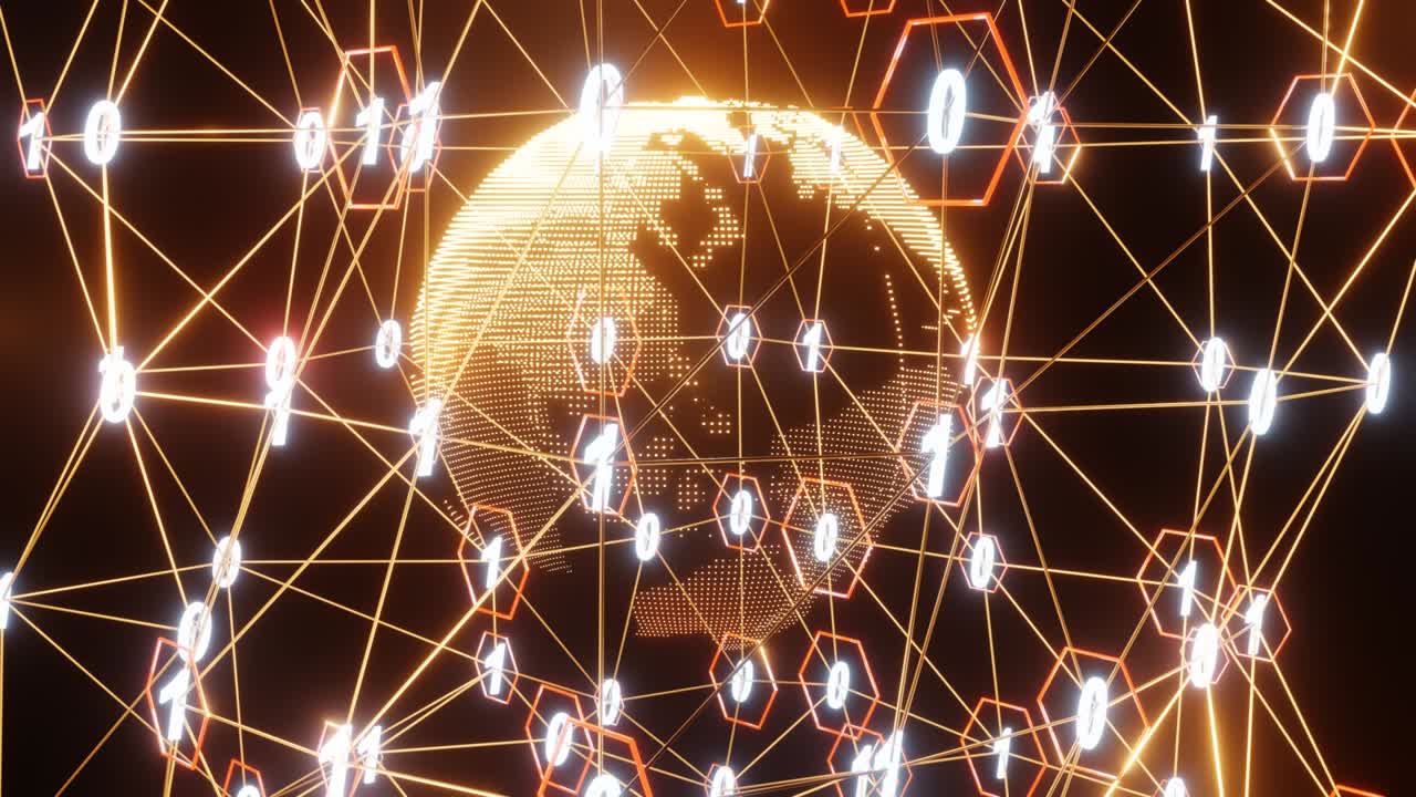 4k художественная инфографика двоичные числа туннель и вращение земного шара технология сетевое соединение данных