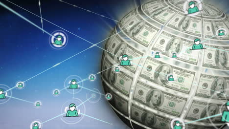 conectores en movimiento y datos digitales con globo digital