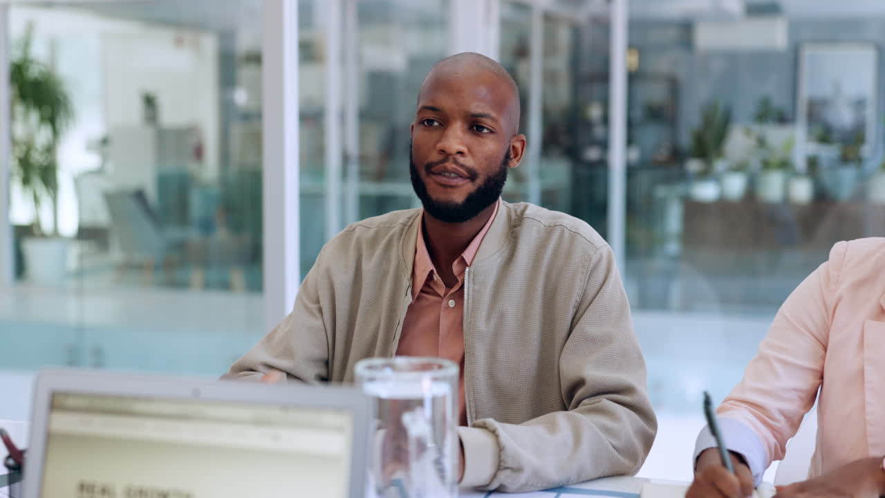Discussion, meeting and black man talking to