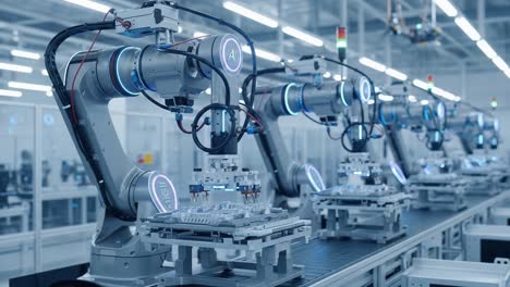 advanced robotic arm automation in a modern manufacturing environment: enhancing efficiency and precision in production lines with cutting-edge technology