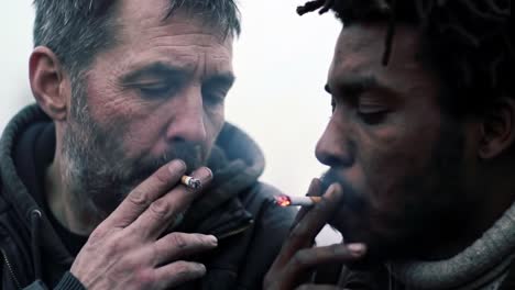 intimate conversation between two men in a gritty urban setting: exploring themes of connection, struggle, and resilience in their lives