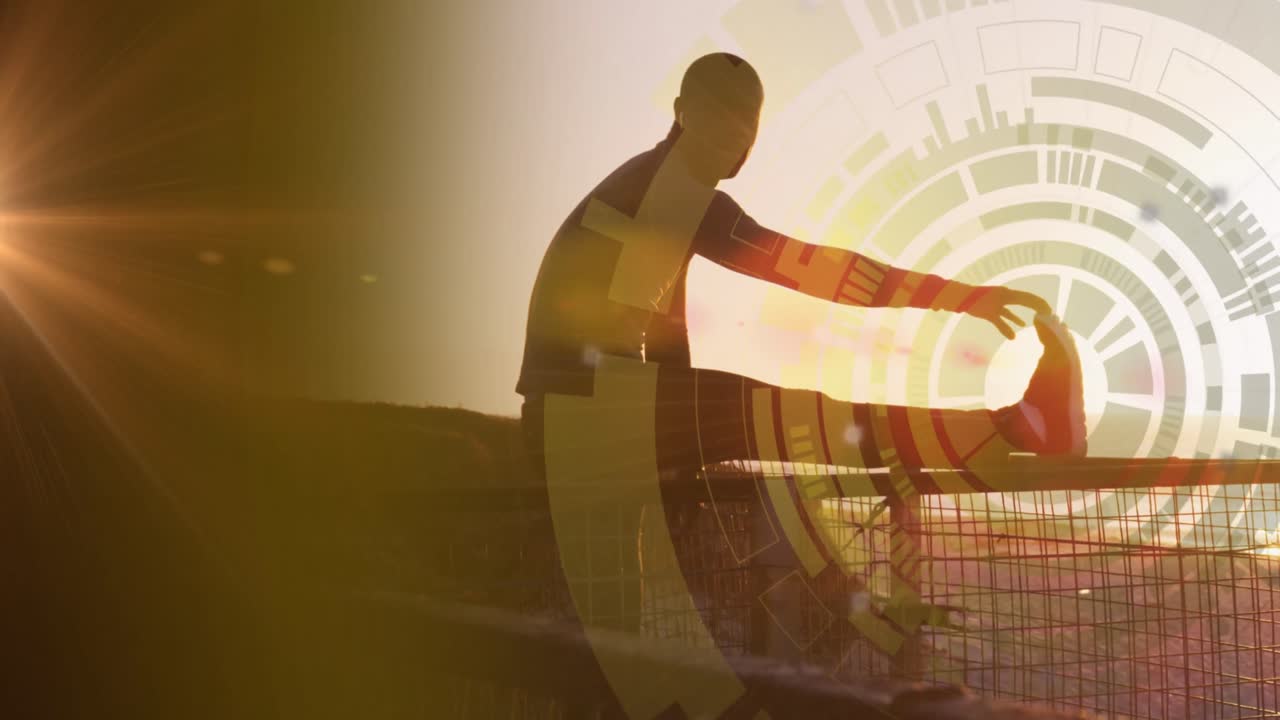 animación de la interfaz digital sobre el hombre que hace ejercicio