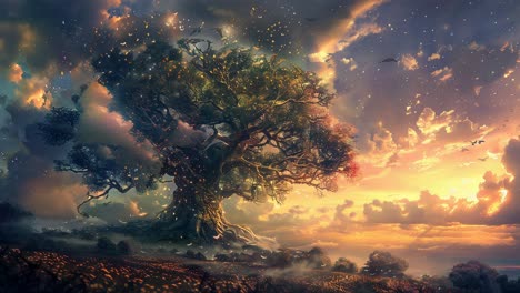 majestic tree at sunrise/sunset
