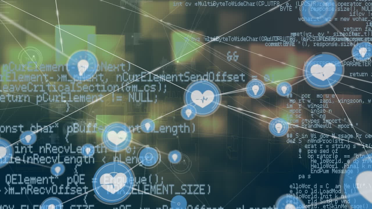 회색 배경의 사각형 모양에 대한 디지털 아이콘 네트워크와 데이터 처리의 애니메이션