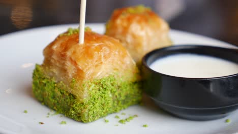 baklava with pistachios and cream