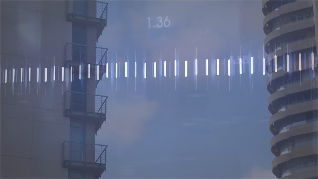 도시 풍경 위의 금융 데이터 처리 애니메이션