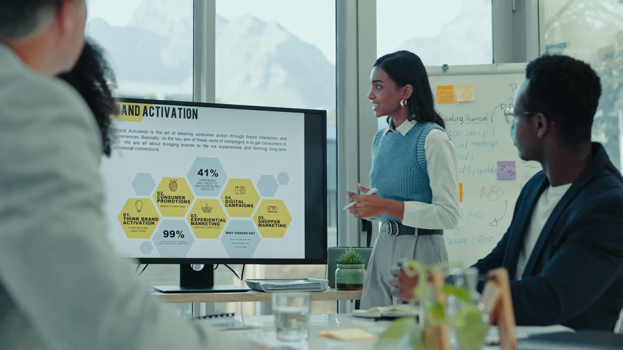 Presentation screen, business people