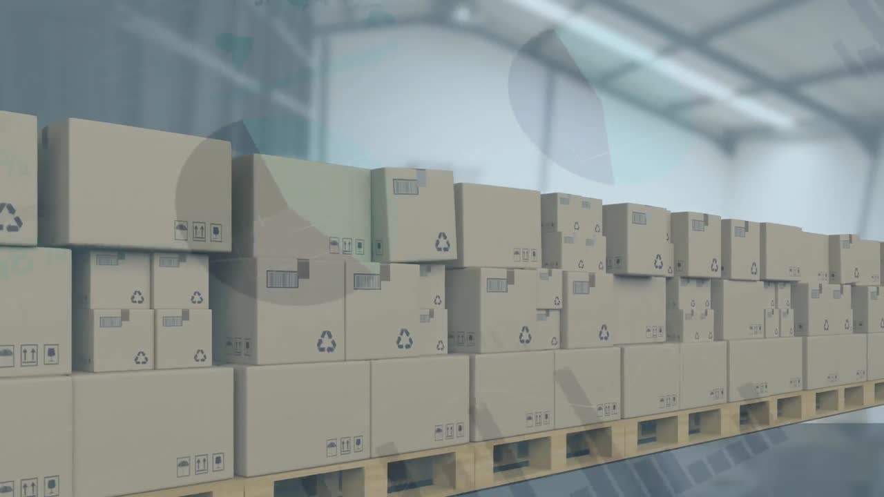 procesamiento de datos estadísticos en múltiples cajas de entrega en cinta transportadora contra el almacén