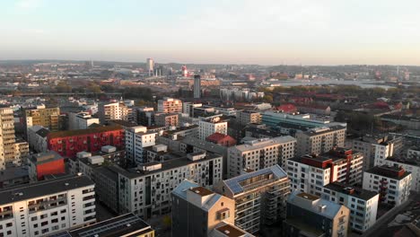 living apartment building district of hisingen town in sweden, aerial drone view