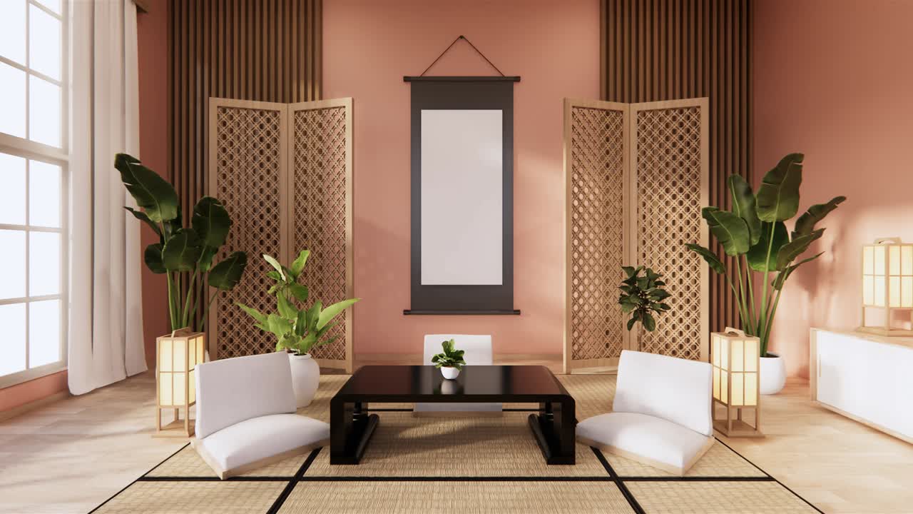 일본어 - 젠 스타일, 미니멀 디자인. 3d 렌더링