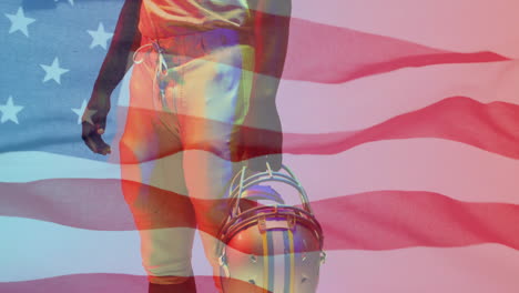 Animation-Eines-Afroamerikanischen-American-Football-Spielers-Mit-Helm-Und-US-Flagge