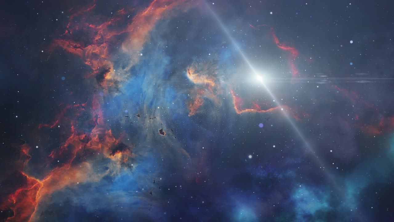 vuelo espacial 4k a nubes nebulosas y estrellas, gran universo