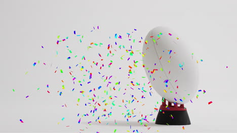 animation of confetti over white rugby ball on white background