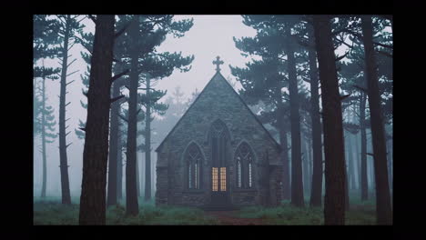 foggy forest church