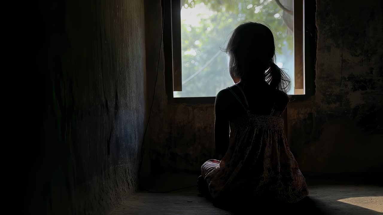 A Girl Looks Out a Window