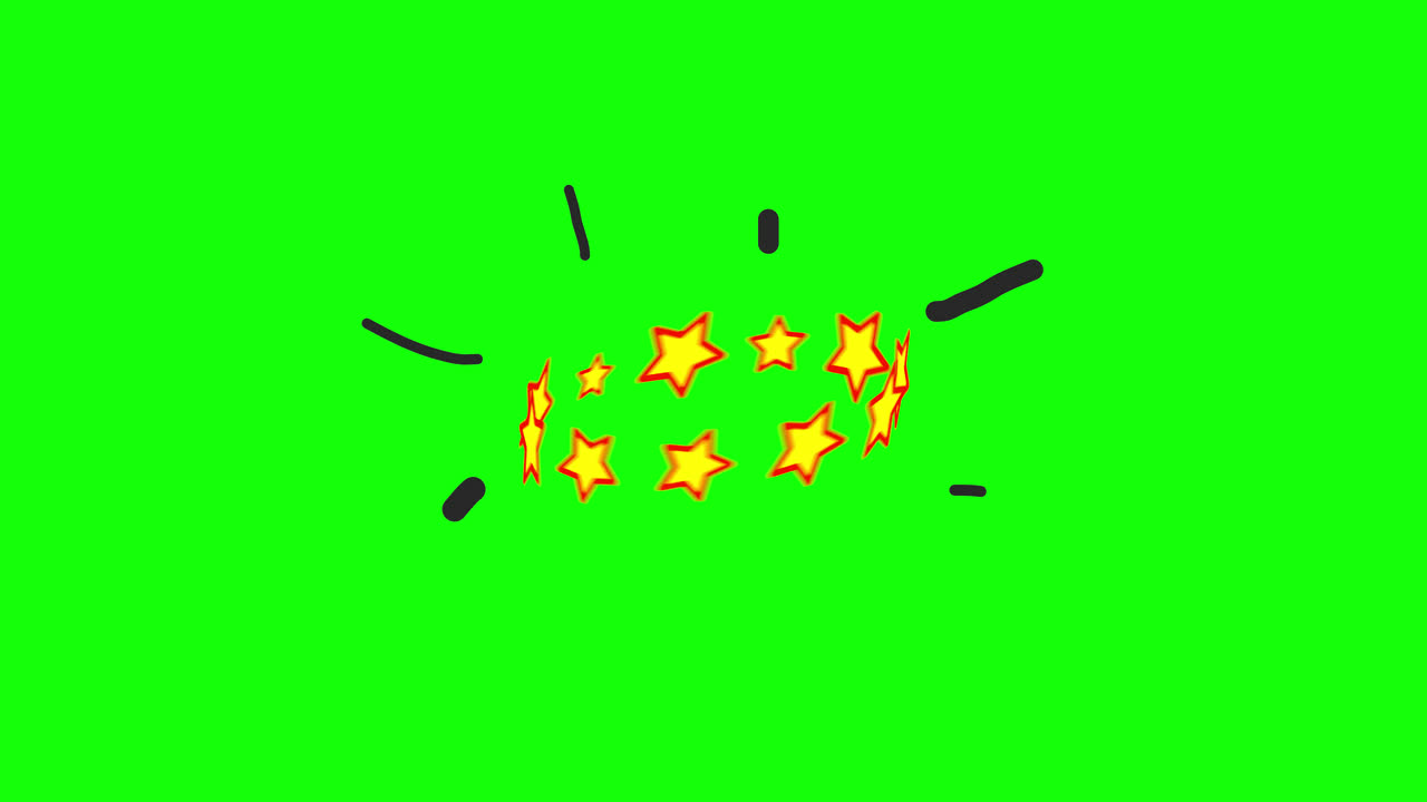 유명한 만화에서 알려진 머리 주위를 돌고 있는 별들의 간단한 애니메이션