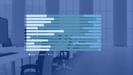 animation of statistical data processing against empty office