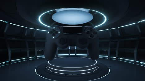 escenario interior y gamepad, renderización en 3d.