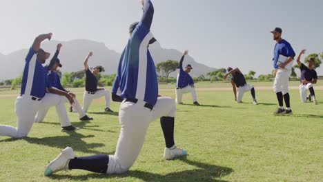 baseball players stretching together